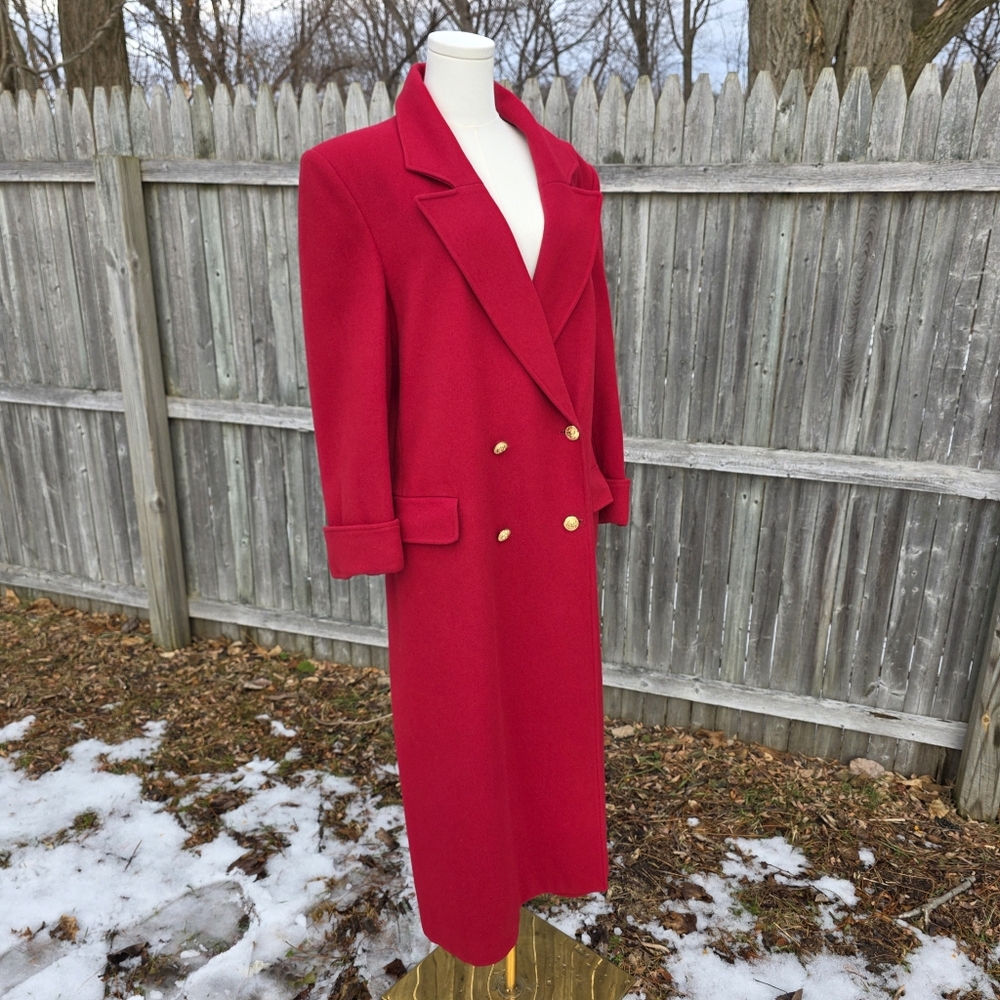 Vintage Long Red 100% Wool Coat Double-Breasted Utilitarian Corpcore Medium - Picture 5 of 16
